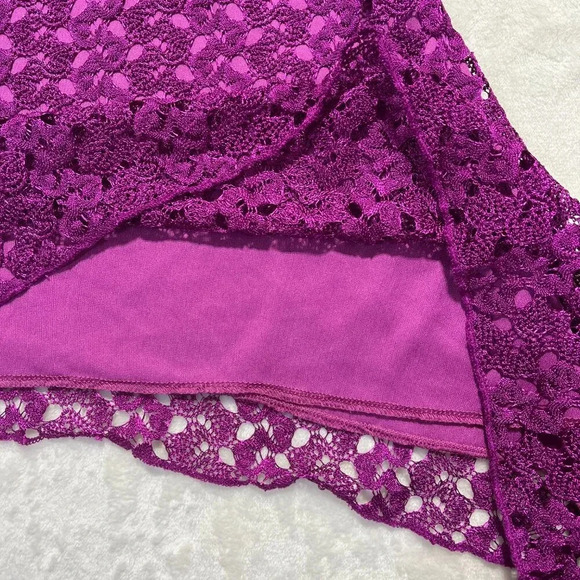 BRITTANY BLACK Lace Overlay Fairycore Flutter Sleeve Blouse Womens Sm Magenta - Picture 4 of 9